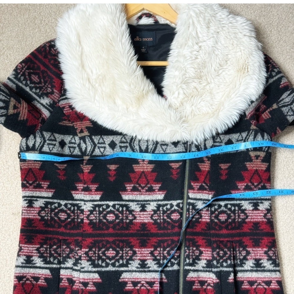 Ella Moss Anthropologie Coat Southwestern Motif Faux Fur Collar Winter Black - Picture 13 of 16